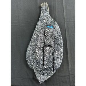 Kavu Rope Bag Sling Backpack Tribal Print Black White with Matching Pouch Set